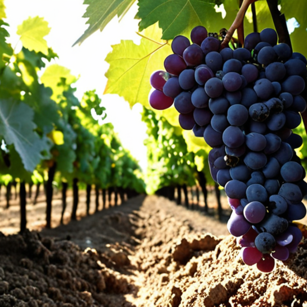 **Image Prompt:** *Lush Turkish vineyard. Close-up showcasing healthy grape clusters. Focus on soil enriched with compost. Sunlight dappling through leaves. The image should emphasize the importance of soil quality and organic farming techniques in Turkey.*