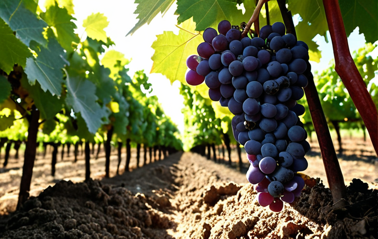 **Image Prompt:** *Lush Turkish vineyard. Close-up showcasing healthy grape clusters. Focus on soil enriched with compost. Sunlight dappling through leaves. The image should emphasize the importance of soil quality and organic farming techniques in Turkey.*